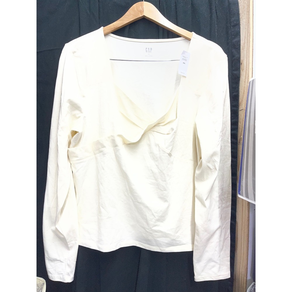 GAP Womens XXL Ivory Cream Long Sleeve Sweetheart Twist Front Wrap Top NWT